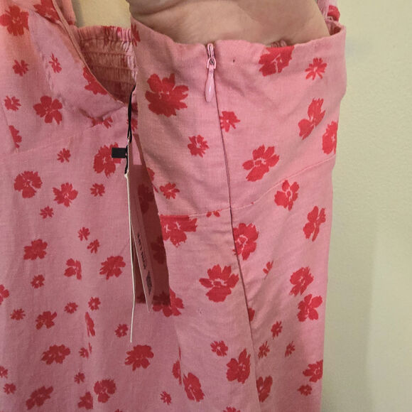 Zara Women's Floral Pink Ruffled Linen Blend Mini Dress Pink Size Large New FLAW - Picture 6 of 10